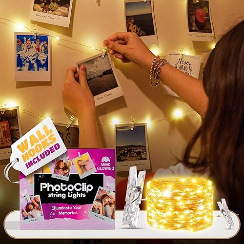 Miniatura 1 de Guirnalda de luces LED (16.4 pies) con 50 clips transparentes para colgar fotos, regalo de Navidad para niñas de 10 a 15 años, ideal como relleno de