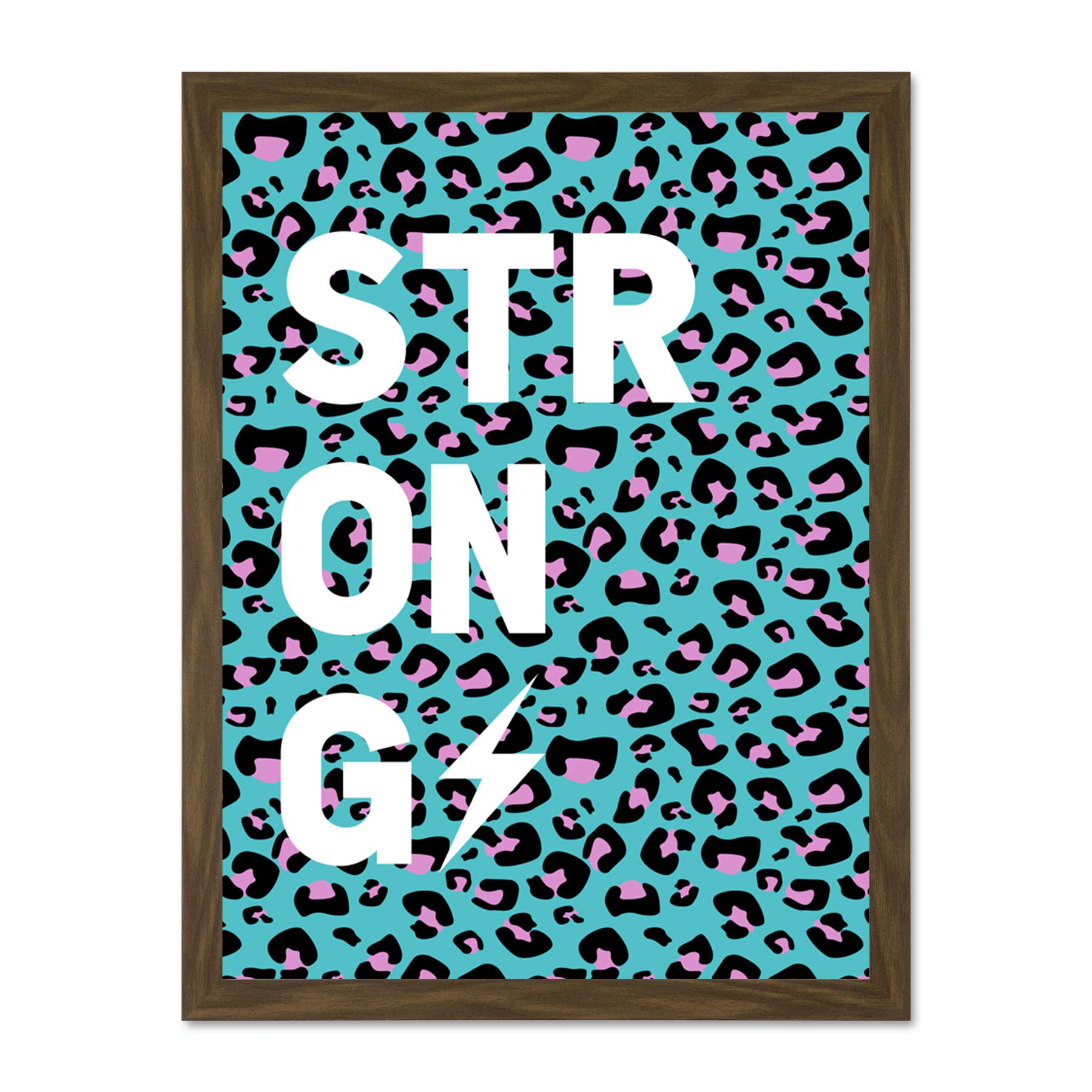Wee Blue Coo Leopard Blue And Purple Words Strong Large Framed Art Print Wall Poster 18x24 inch