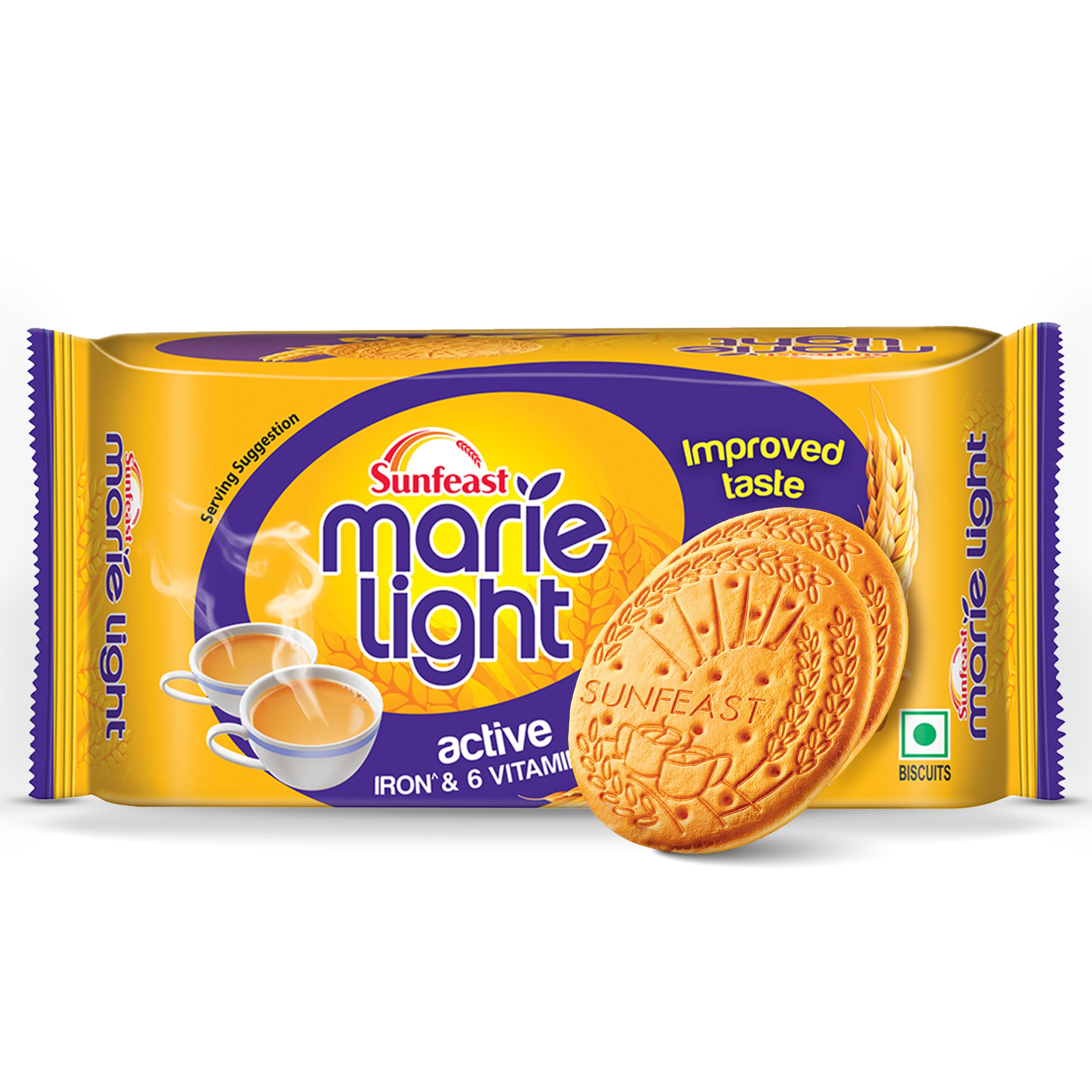 Sunfeast Marie Light Active, Marie Biscuits with Iron and 6 Vitamins, Tea-Time Biscuits Family Pack, 243g/278g/300g.