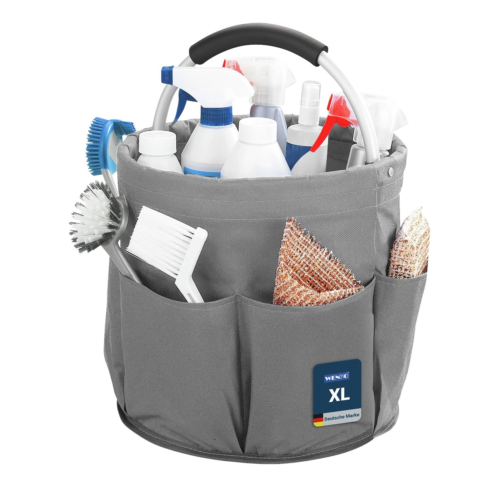 WENKO Organizer universale per la pulizia della casa e del giardino con 6 scomparti per elettrodomestici, attrezzi, utensili per la pulizia, Ø 28 x 26,5 cm, antracite