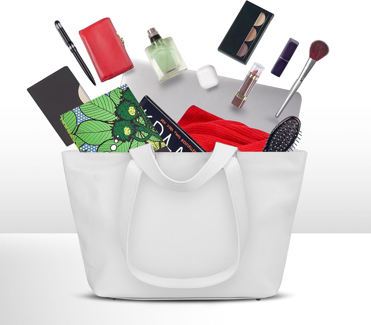 Italian Calf Leather Tote Bag for Women with Zipper & Double Straps | Large Soft Laptop Shoulder Handbag for Work - Image 4