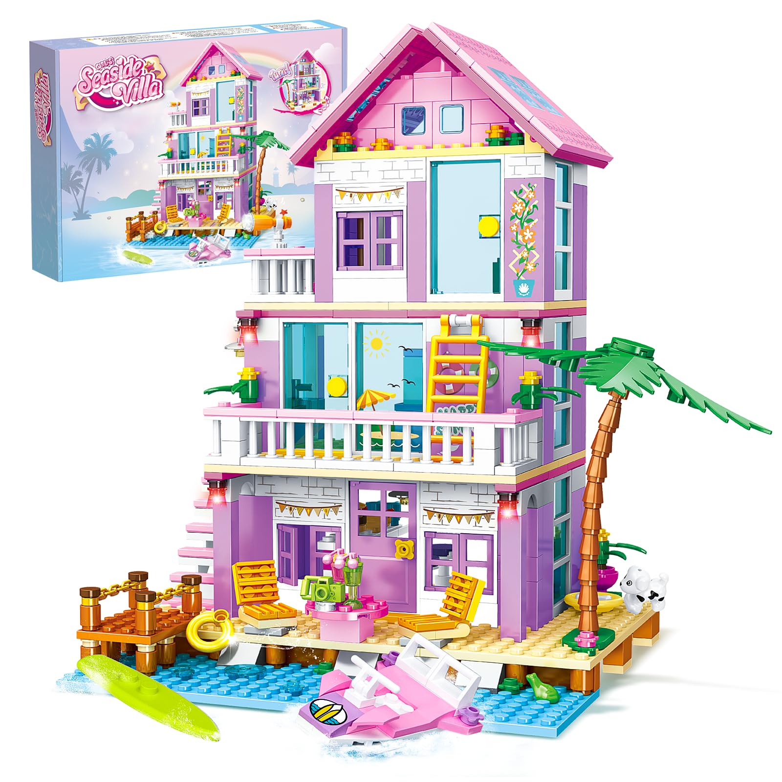 Beach House Building Sets, Seaside Villa House Building Toys Compatible with Lego Friends Sets for Girls Age 8-12, Creative Holiday Cottage Building Kit, Gift for Christmas, Valentine's Day, Party