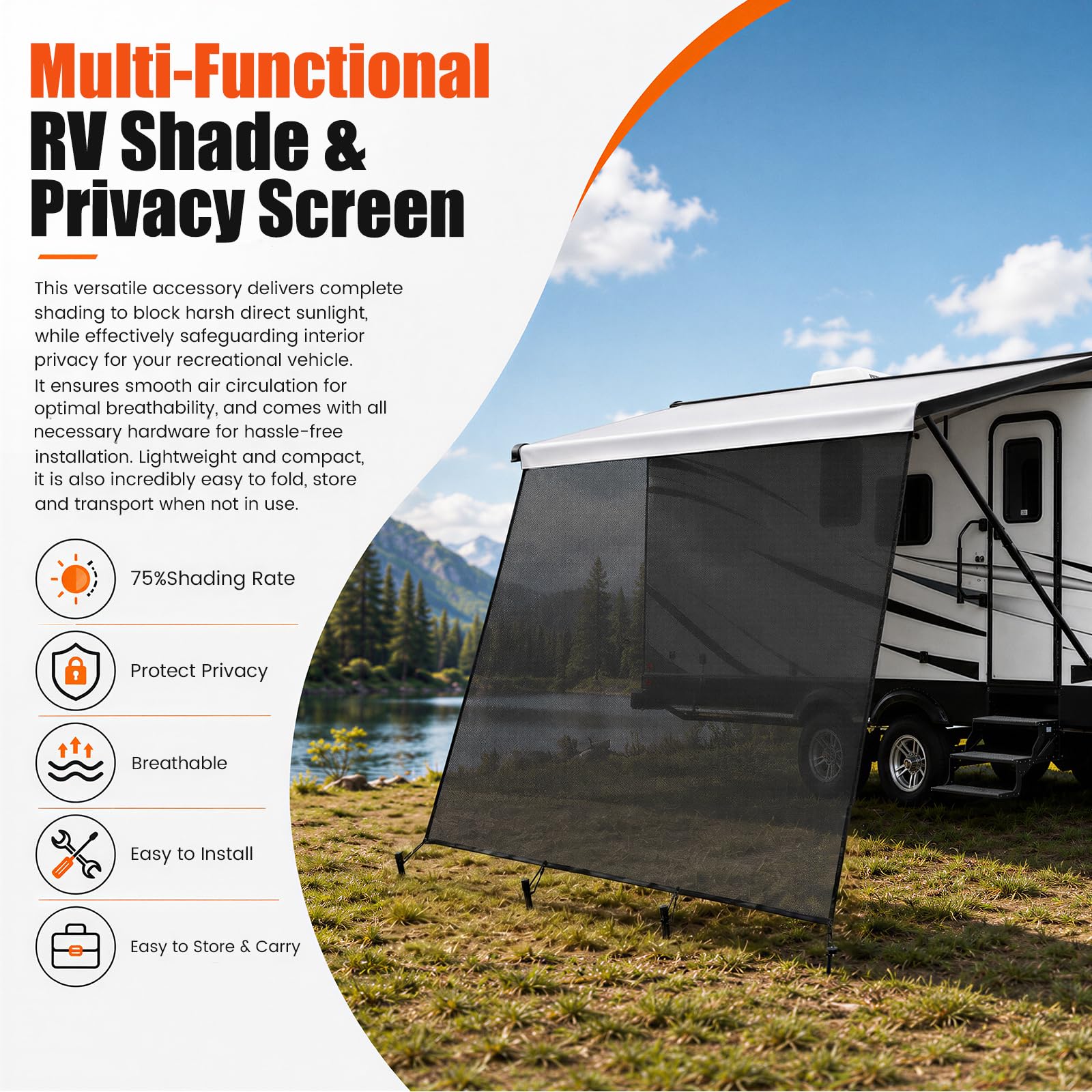 Auvent Fourgon 246x335cm Anti-UV – Complet pour Store Extérieur | Écran Solaire et Anti-Pluie, Montage Simple sur Fourgon ou Camping-Car,Idéal pour vos Escapades en Plein Air