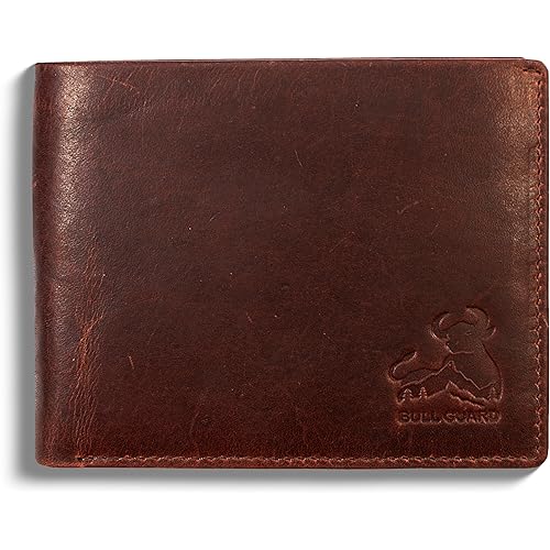 BULL GUARD Leather Wallet for Men RFID Blocking Bifold With ID In Heritage Burgundy