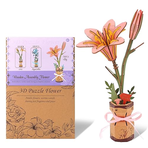 BUSOHA 3D Wooden Flower Puzzle for Adults – DIY Lilies