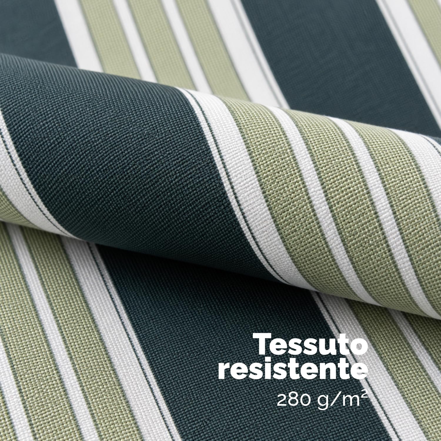 Paluplus Tenda da Sole a Caduta, Misura 300x250 cm, Senza Cassone con braccio avvolgibile e Braccetti Fermatenda, Telo Resistente 280 g/m², per Balcone e Terrazzo -3901F (Verde e Bianco)