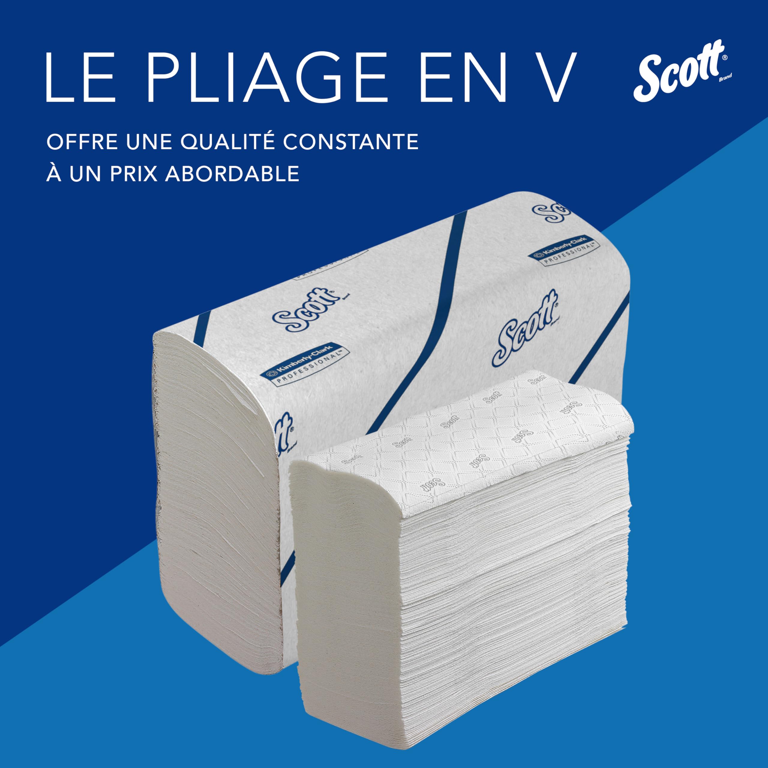 Essuie-mains Scott® EssentialTM 6603 – pliés, enchevêtrés en V, 2 Épaisseurs, Blancs, Absorbants & Écoresponsables – 12 Paquets x 220 Feuilles (2 640 au Total)