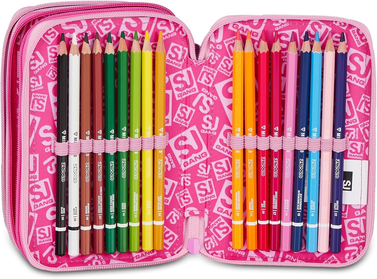 Set Scuola 2 Pezzi Per Seven Sj Heart Buddy Fan Zaino Scuola Elementare Bambina + Astuccio 3 Scomparti Completo (45 Accessori) - School Pack Bambini