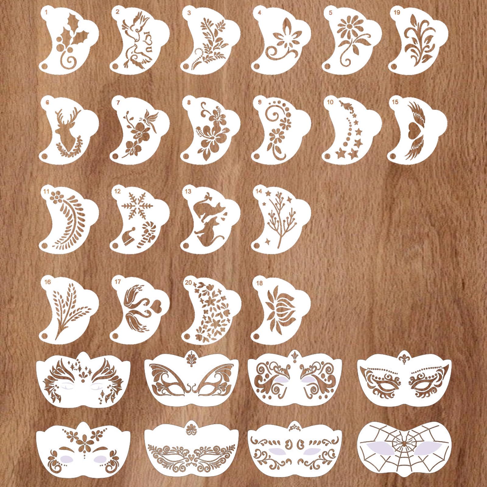 28 Pcs Face Paint Stencils for Kids and Adults,Reusable Face Painting Stencil,Face Tattoo & Body Makeup Painting Templates for Birthday,Halloween,Christmas Party