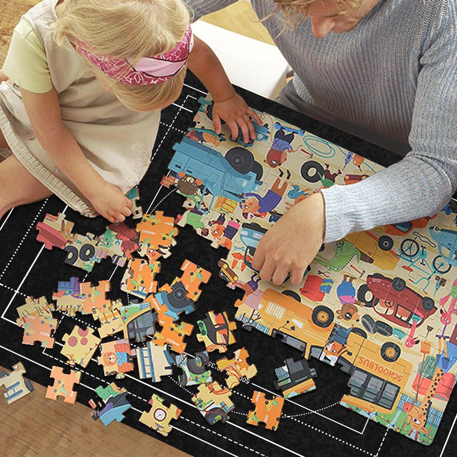 Tapete Puzzle, Fieltro Tapete Puzzle para 1500 Piezas, Plegable Alfombra Puzzles con Bomba Inflable, Estera de Rompecabezas Portátil, Antideslizante Puzzles para Almacenar Rompecabezas