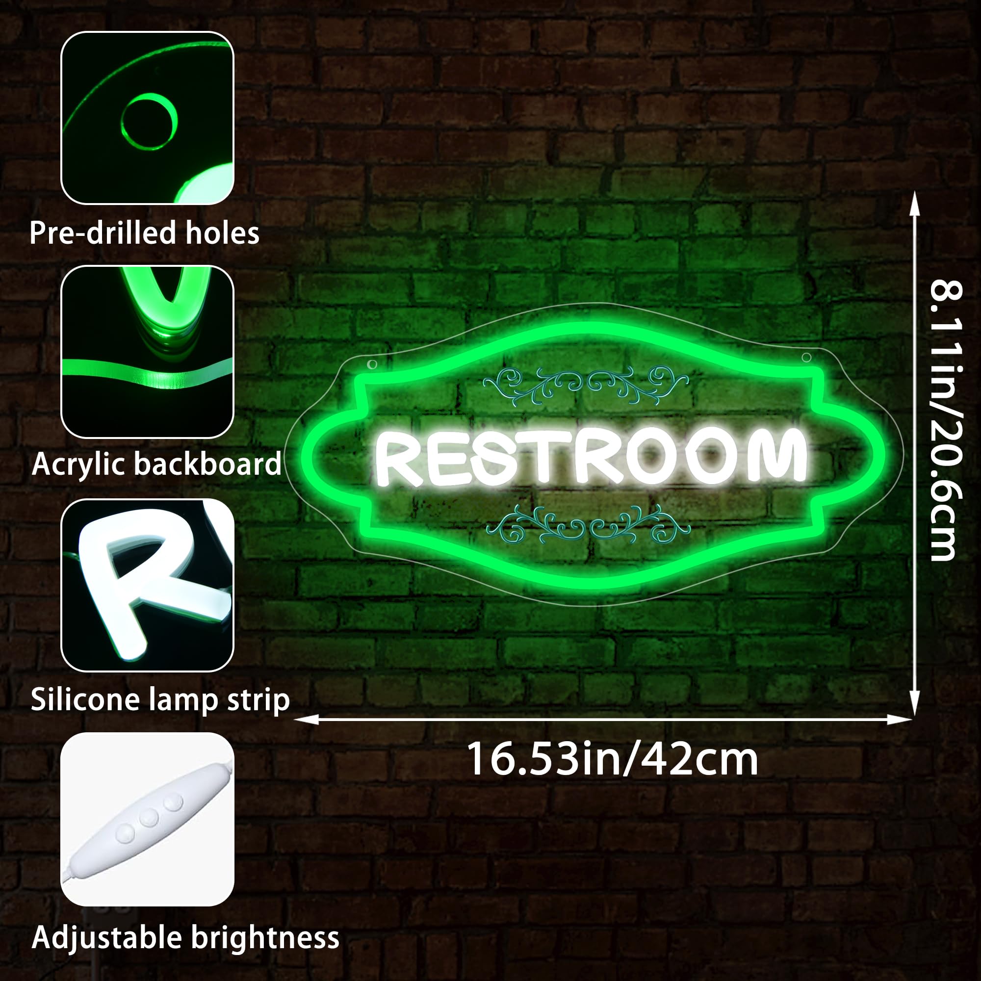 Insegna al neon per bagno, decorazione da parete, dimmerabile, luce al neon per bagno di casa, luce LED per spazi commerciali, regalo di compleanno per proprietari di bar, casa e ospitalità