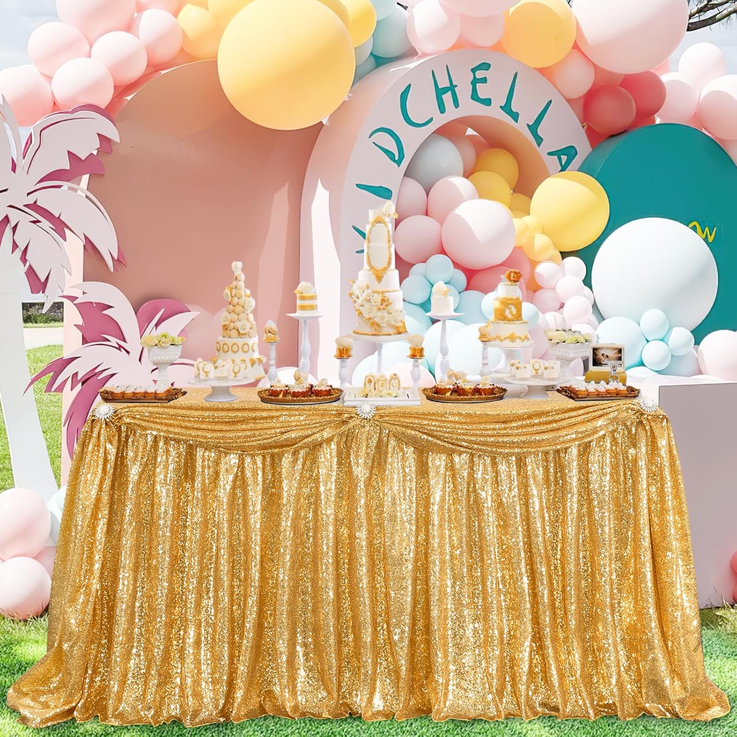 Gold Table Skirts for Rectangle Tables 6ft Sequin Party Table Skirt for Dessert Table Decor