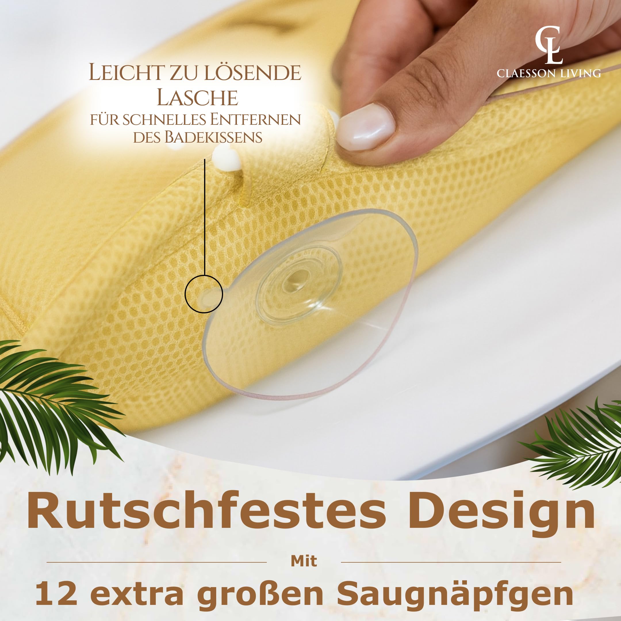Badewannenkissen Ganzkörper Badekissen (152x56cm) - Badewannenmatte mit Kopfstütze (11cm) unterstützt Nacken, Rücken und Beine - Mit Wasch- und Reisebeutel und einem Hängehaken für Trocknen - Sand