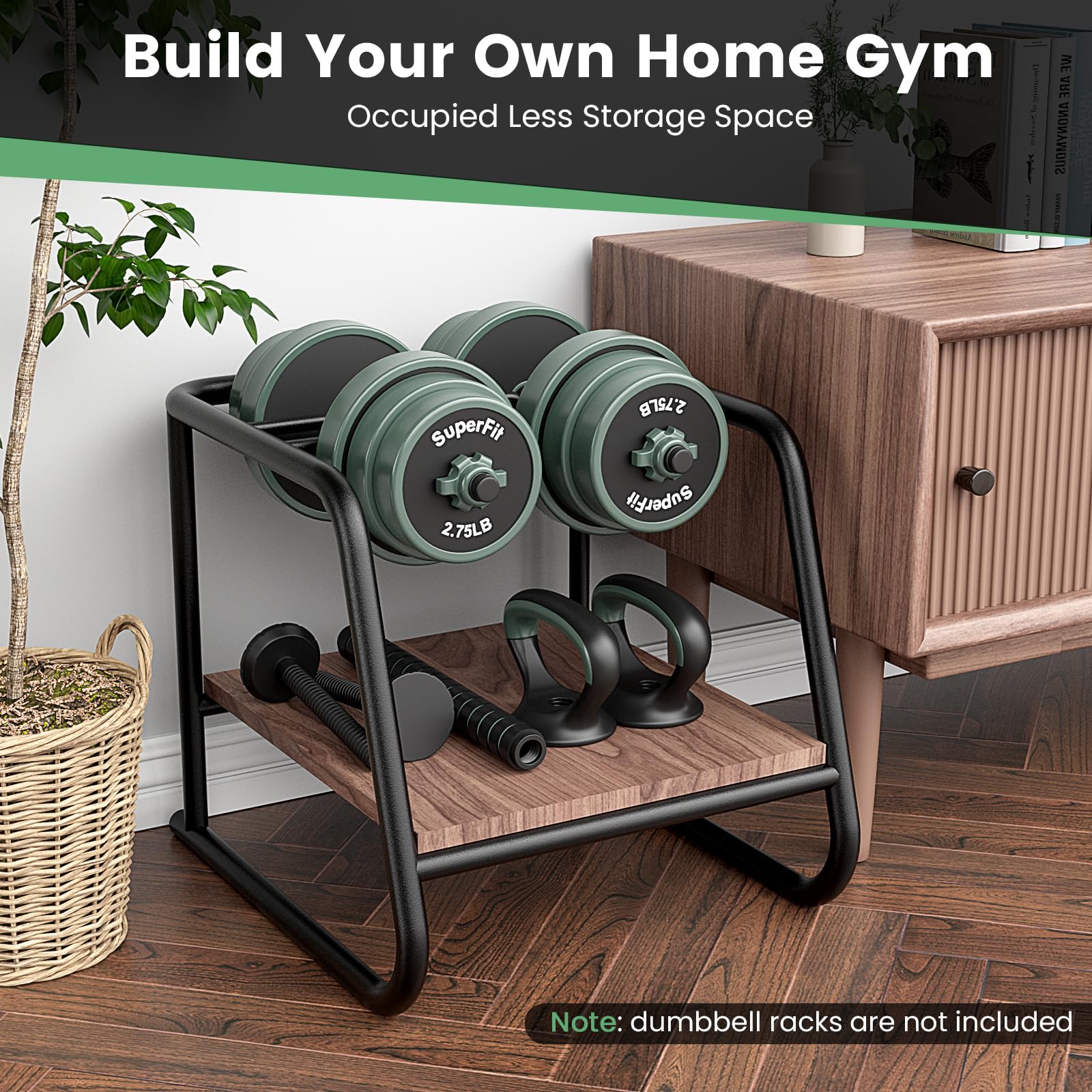 KOMFOTTEU Regulowane hantle 4 w 1, ciężarki na siłownię domową wraz z uchwytami, długie hantle, hantle kettlebells, pompki, zestaw hantli do biura, treningu siłowego, fitnessu, kolor czarny + zielony