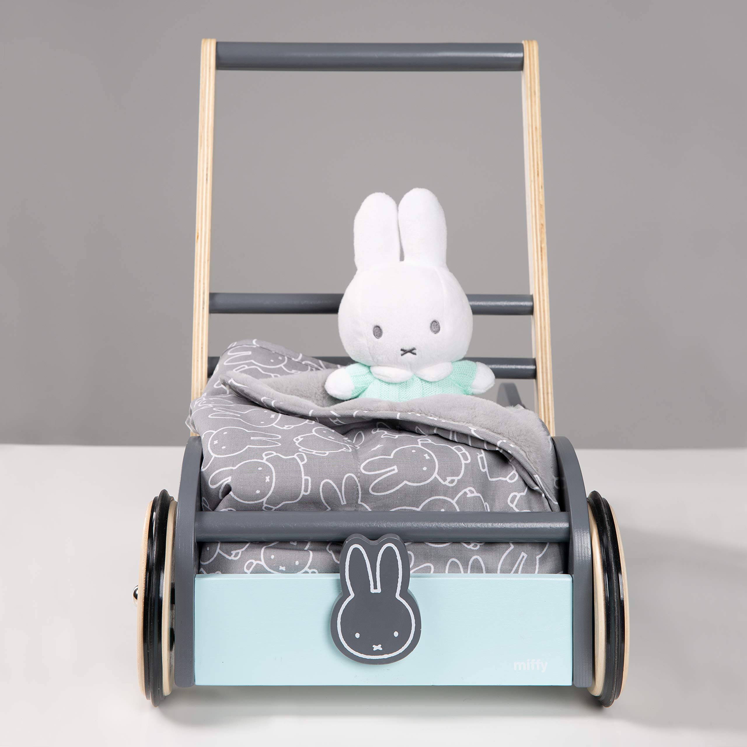 roba Chodzik dla niemowląt miffy z hamulcem - pomoc chodzenia dla dzieci - można go używać jako wózek dla lalek - dla dziewczynek i chłopców - drewno miętowe/antracyt