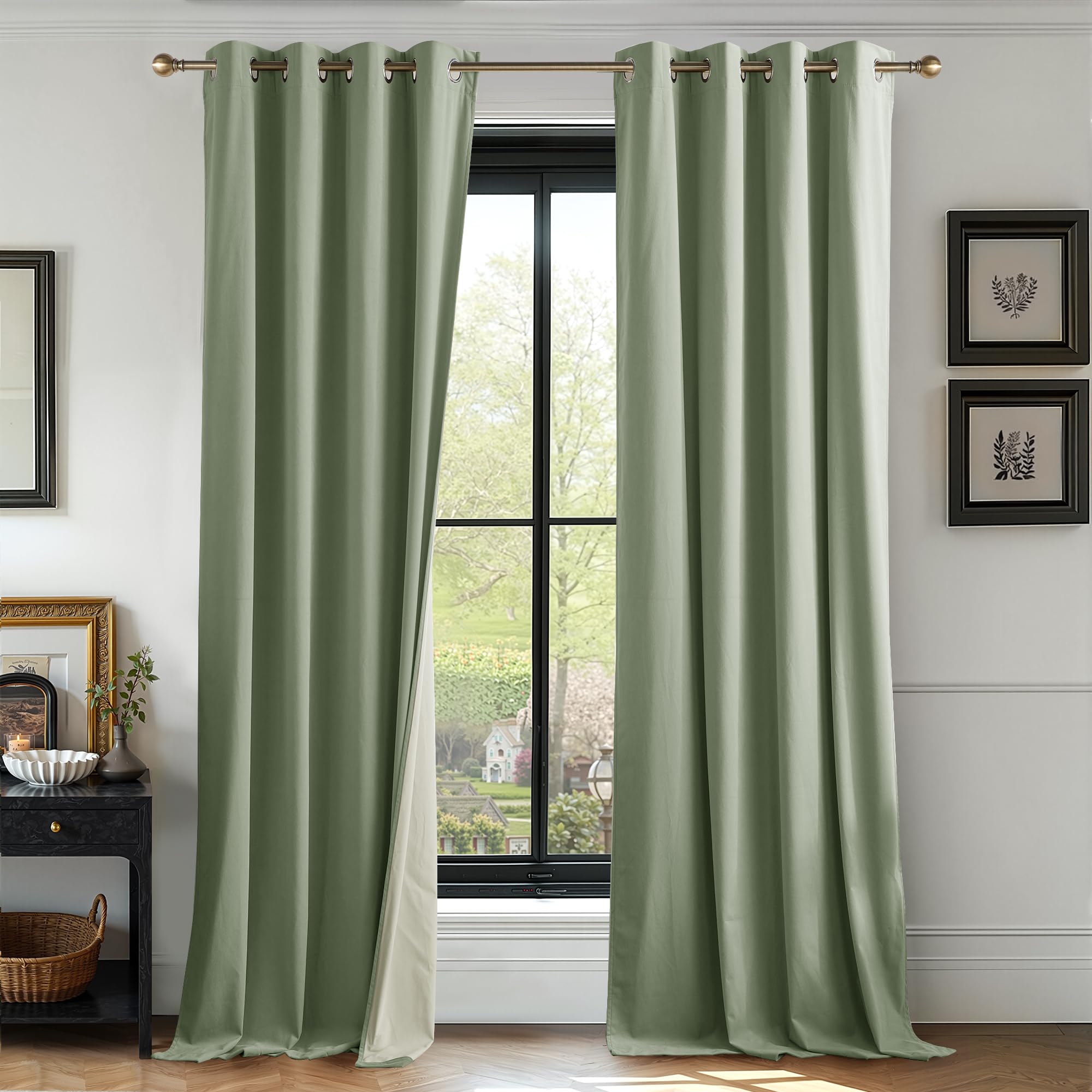 RYB HOME Sage Green Velvet Blackout Curtains