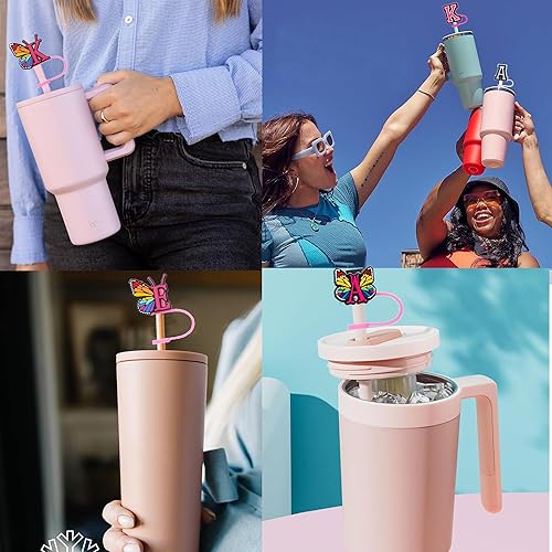 Miniatura 5 de (3+2) 3 fundas de popote para copa Stanley de 30 y 40 onzas, 0.394 in, con 2 accesorios de copa Stanley, dijes de letras con nombre de