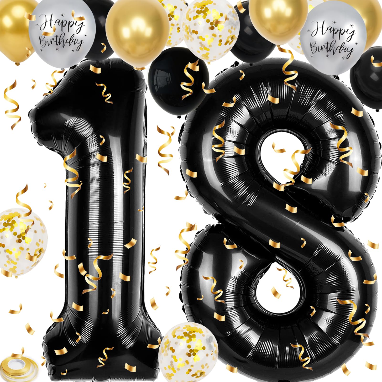 18th Birthday Decorations for Boys, 40 inch 18 Balloon Numbers, 18 pcs 12 inch Balloons for 18th Boy Girl Birthday Party Decoration