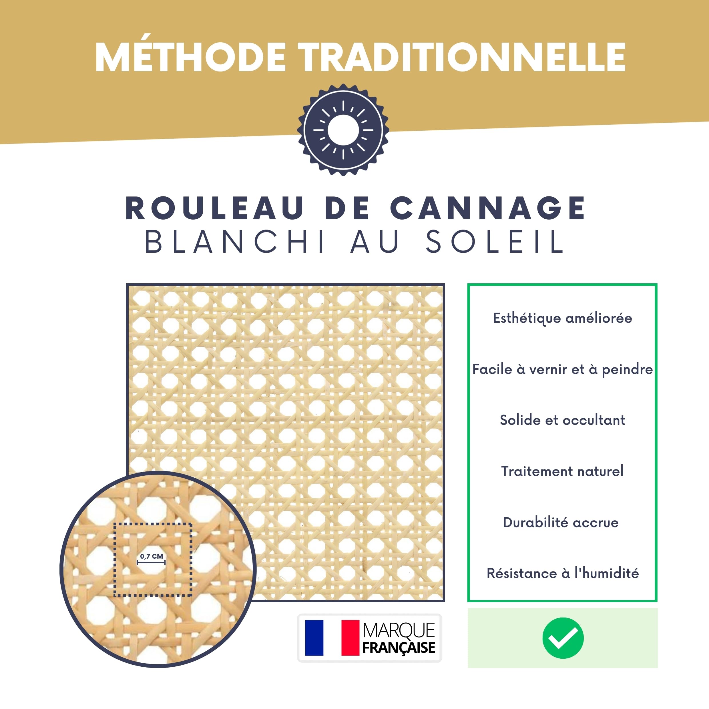 Cannage, Rouleau de Cannage pour Meuble, Cannage en Rotin Naturel, Décoration & Vannerie, Cannage Traditionnel à la française, pour Un Rendu Esthétique et Résistant, Idéal pour Le DIY