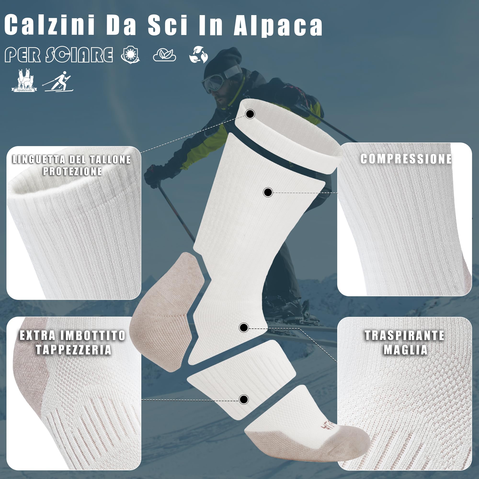 ineepor Calze da Sci 2 Paia Lana di Alpaca Termiche Donna Uomo Calzini Caldi Termici Invernali Calze Calde Pesanti 35-51