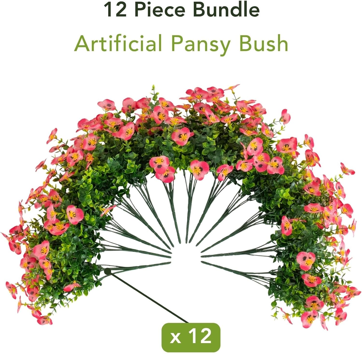 Nearly Natural 13in. UV Resistant Artificial Pansy Bush (Indoor/Outdoor) - Set of 12
