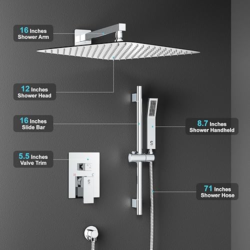 Miniatura 21 de SR SUN RISE Grifo de ducha de barra deslizante de 12 pulgadas, cabezales de ducha de alta presión de lujo y rociador de mano, sistema de ducha Mate