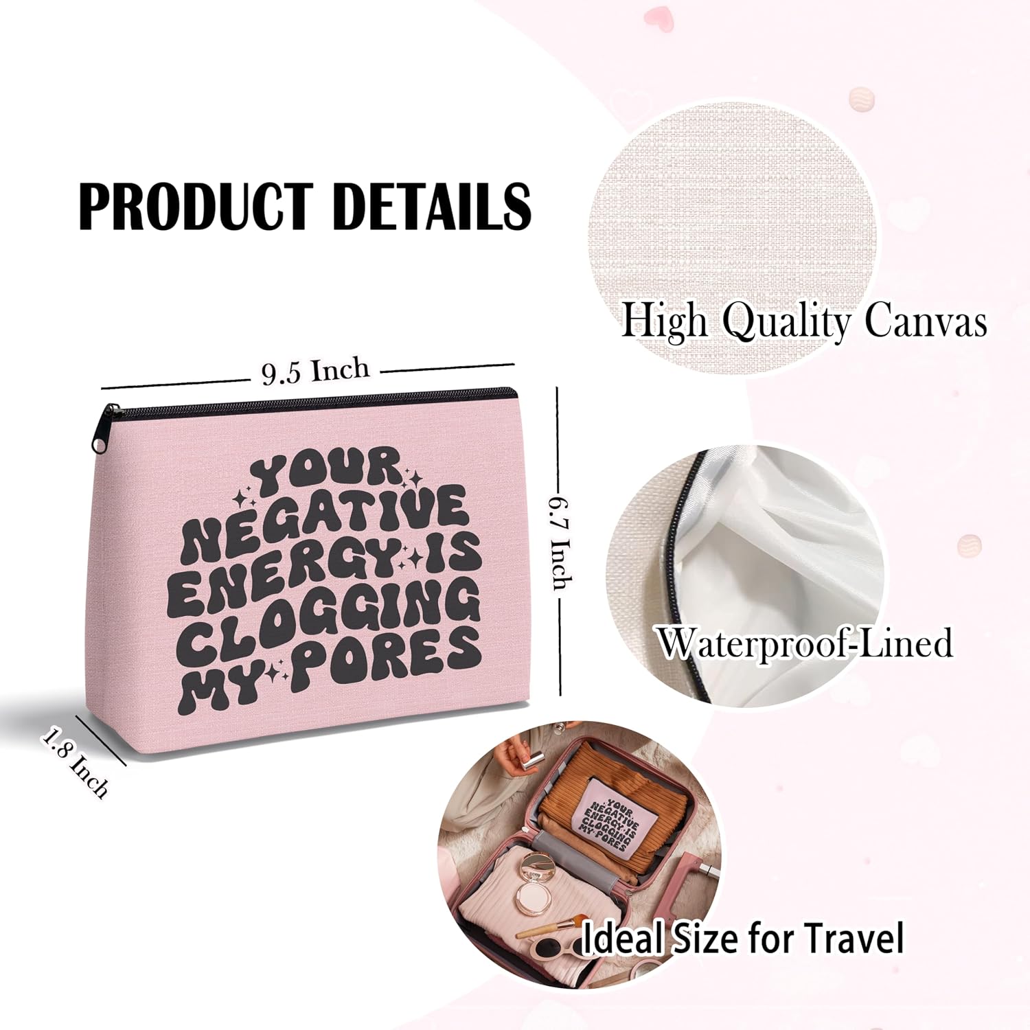 Skin Care Themed Travel Makeup Bag for Esthetician | Esthetician Gifts: Graduation, Christmas Stocking Stuffers, Canvas Zipper Pouch, Esthetician Accessories