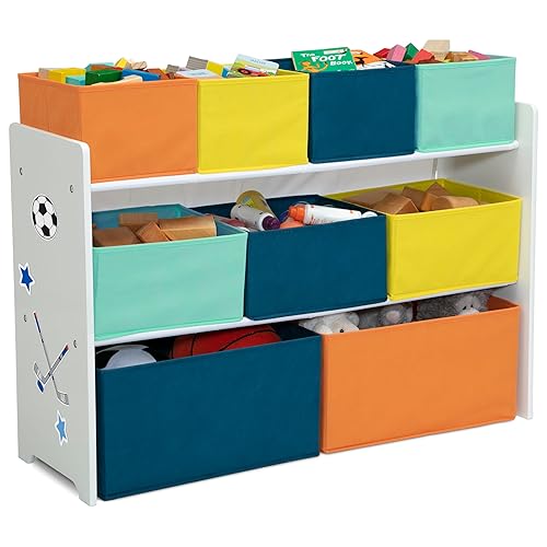 Miniatura 8 de Delta Children - Organizador de juguetes de lujo con contenedores de almacenamiento, certificado Greenguard Gold, blanco con contenedores azul