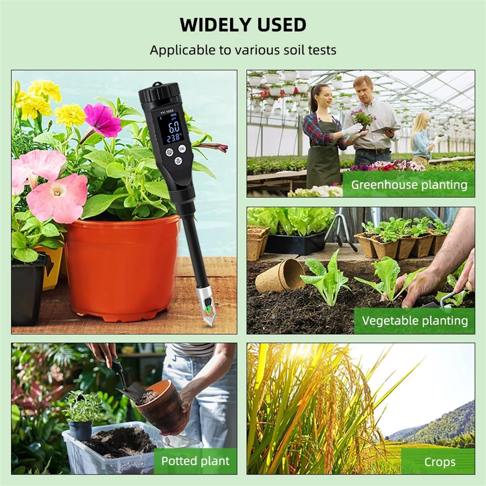Smart Boden PH TEMP Meter YY-1033 Garten Topfpflanzen Säure Datenlogger Monitor for Obstgarten Begrünung Farmen