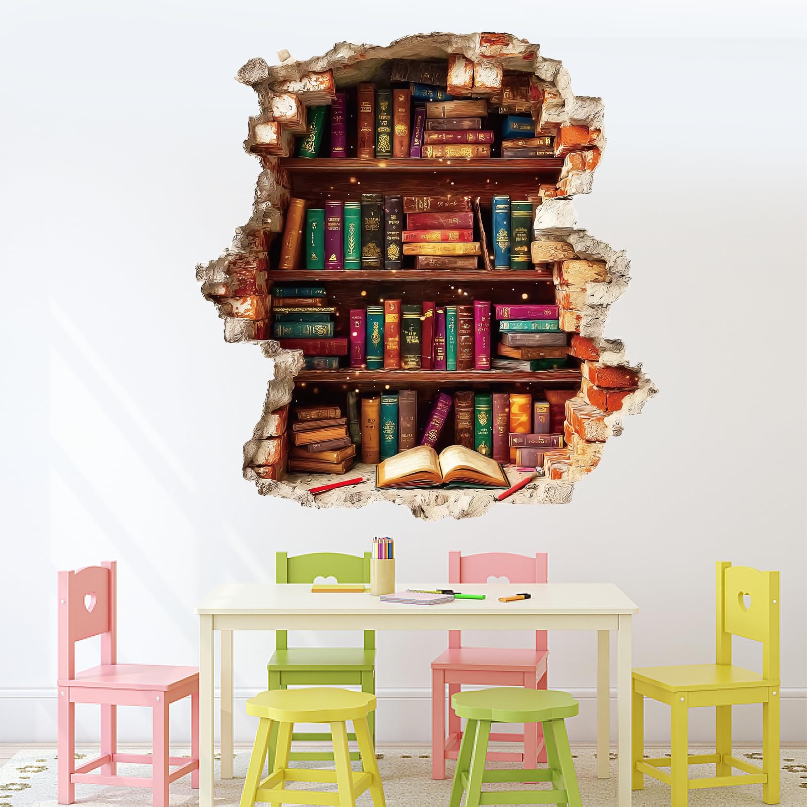 PLIGREAT Vintage Book Break Through Wall Decals - Image 4