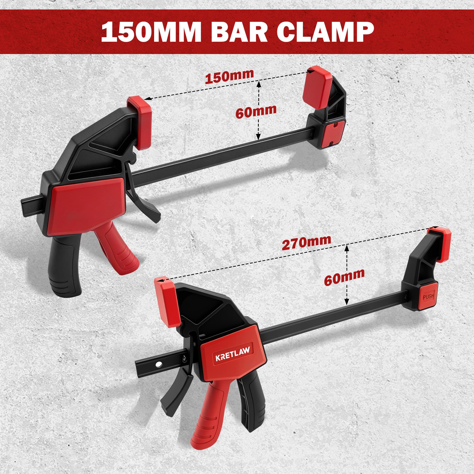 Einhandzwingen Set 6 Stück, 2×150mm & 4×120mm Schnellspannzwingen 2 in 1 zum Spannen & Dehnen, Spannkraft 75kg/45kg, Stahl & Nylon für Holz, Möbel, Metall, DIY Projekte