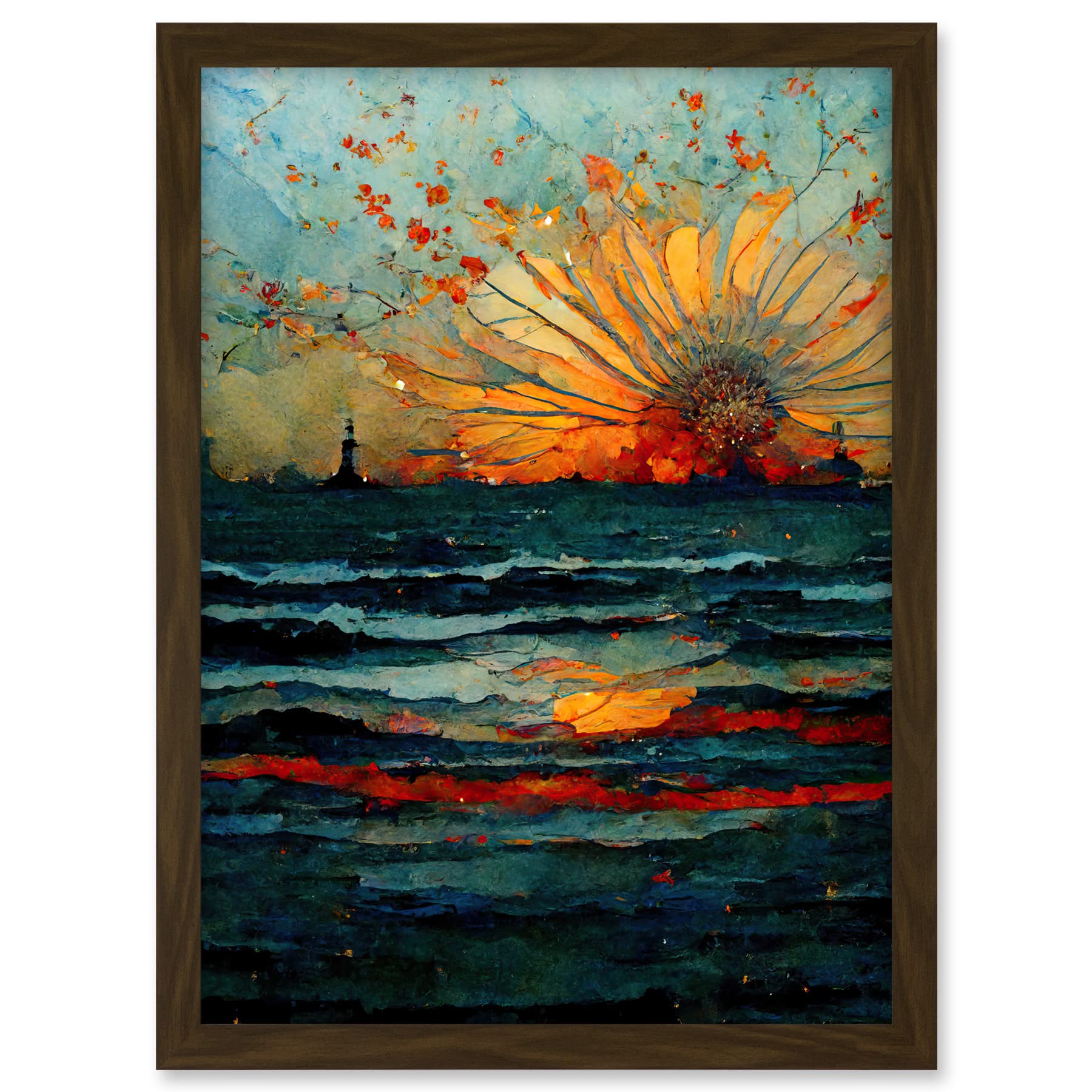 Artery8 Seascape Sunset Port City Waves Horizon Artwork Framed A3 Wall Art Print