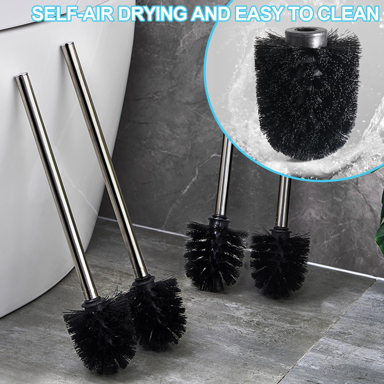 4 Pièces Brosse Toilettes Avec Manche Acier Inoxydable - Nettoyage Efficace Noir