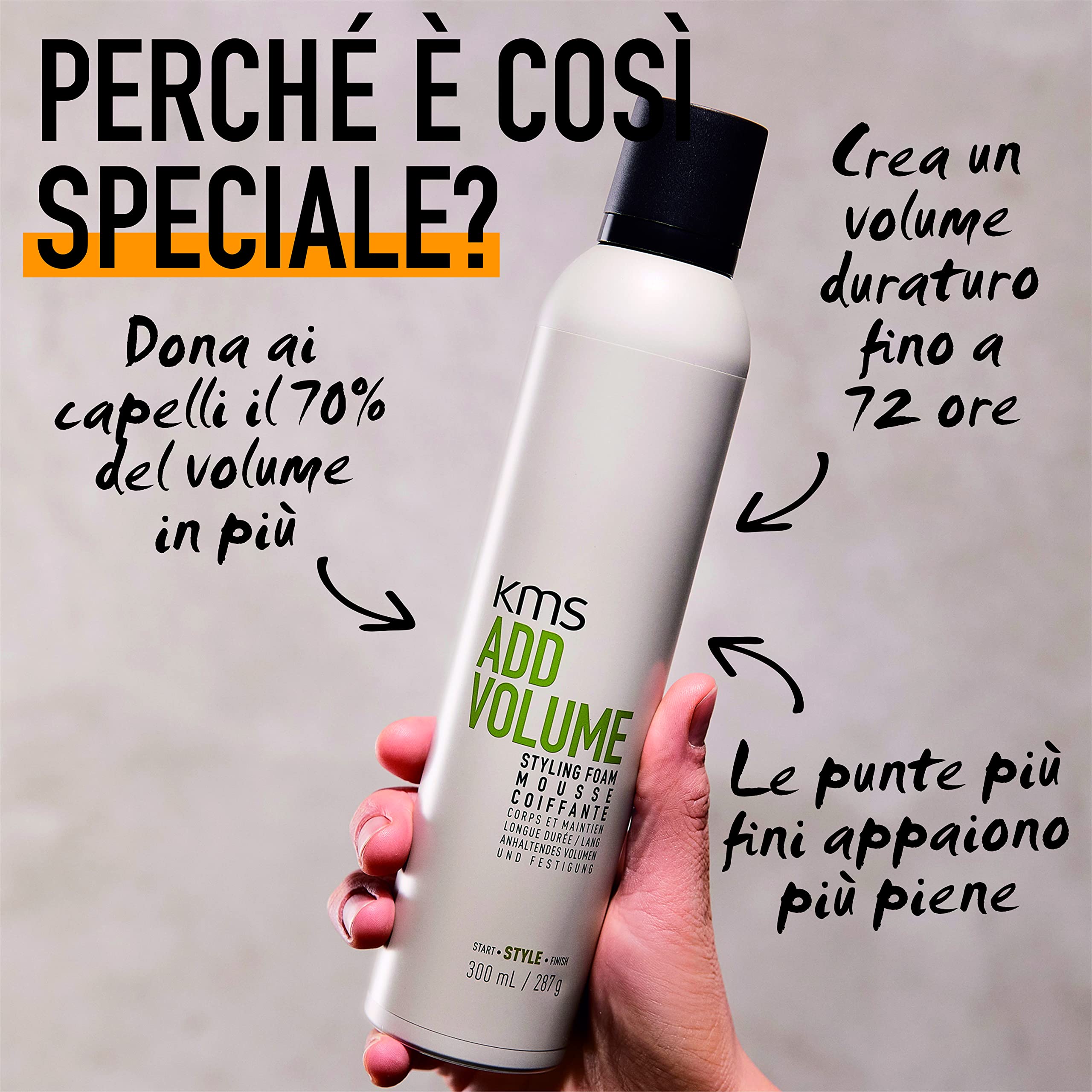 KMS ADDVOLUME, Schiuma modellate per capelli medio-fini, privi di volume, 300ml