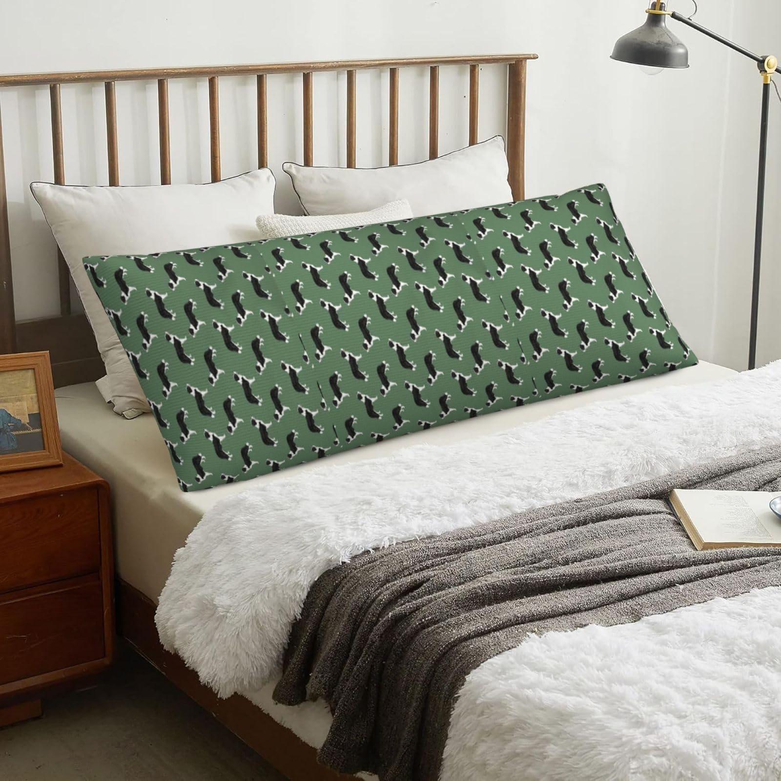 Border Collies Green Border Collie Collies, Body Pillow Cover with Zipper,Long Body Pillowcase 20 x 60 in