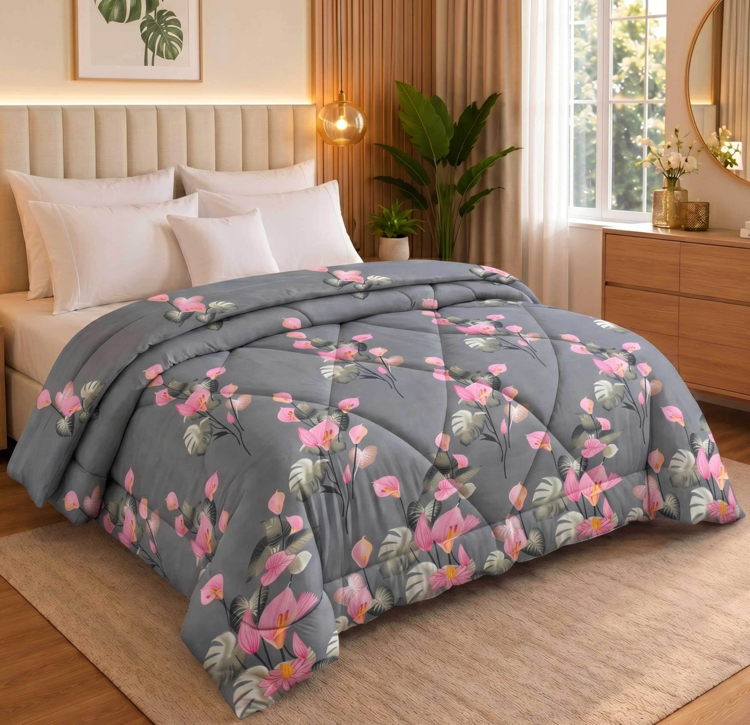 VAS COLLECTIONS 220 GSM Reversible Microfiber AC Comforter/Blanket/Quilt/Duvets for Winter King Size Double Bed (230X250 cm, Pink& Grey)-image-21