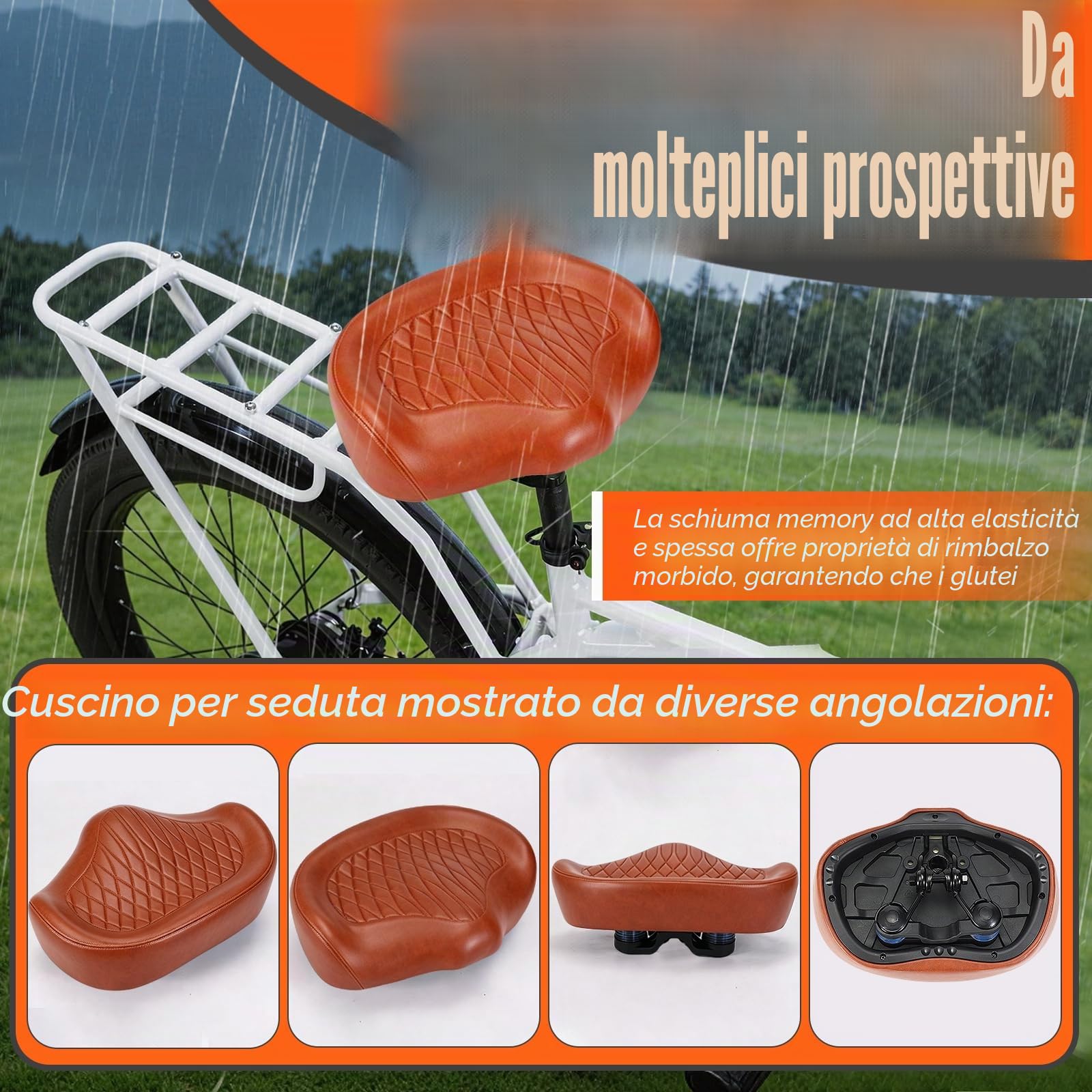 Sella per Bicicletta, Comoda Sella MTB Ergonomica Per Uomo e Donna Posti a Sedere Impermeabile e Ammortizzante per Bici da Città Mountain Bike Cyclette Ed E-Bike (Marrone/Nera)