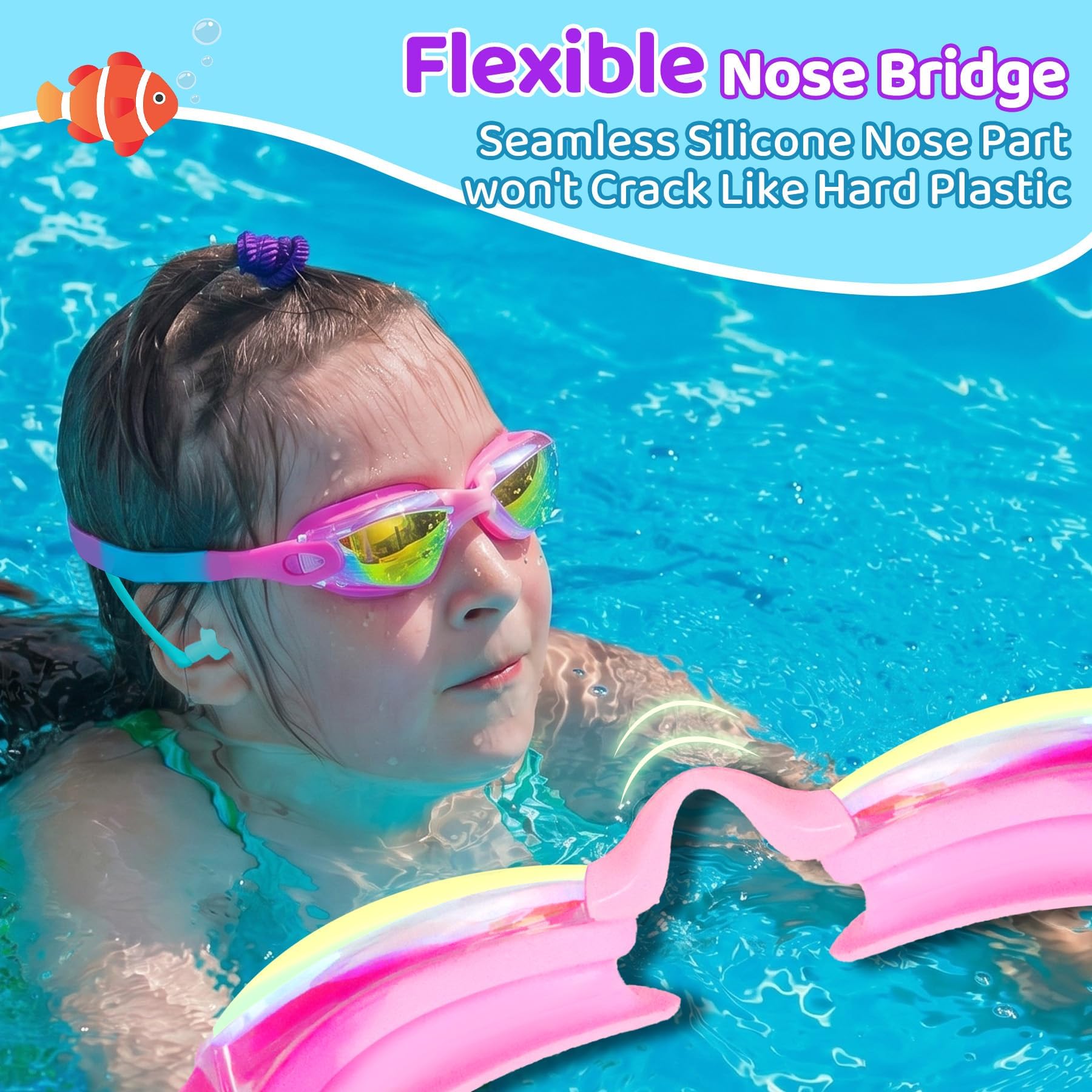 Vvinca Lot de 2 paires de lunettes de natation pour enfants avec bouchons d'oreilles et pince-nez, lunettes anti-buée/UV pour enfants, adolescents de 3 à 15 ans