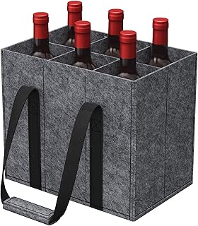 Lifewit Sac Bouteille avec Poignées, Porte Bouteille en Feutre Robuste avec 6 Compartiments, Sac de Transport pour 6 Bouteilles de 1,5 L de Vin, Bière, Champagne, 30 x 20 x 26 cm