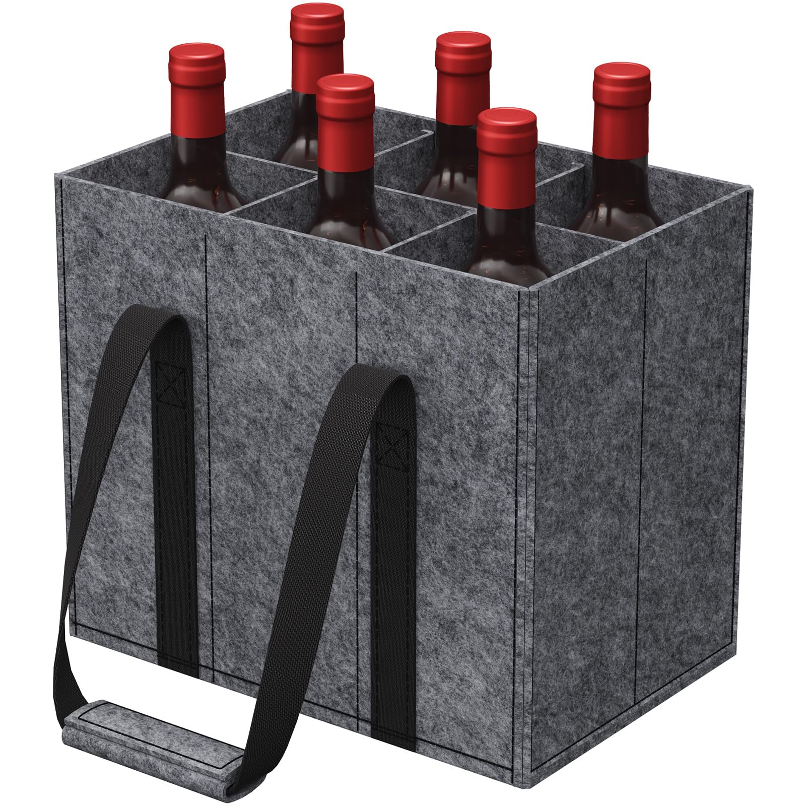 Lifewit Flaschentasche, Stabil Filz Flaschenträger mit Griff, Faltbare Flaschenkorb Wohnmobil für Wein, Getränke, Weinflaschen, Bottle, Grau, Für 6 Flaschen, 1 Stück