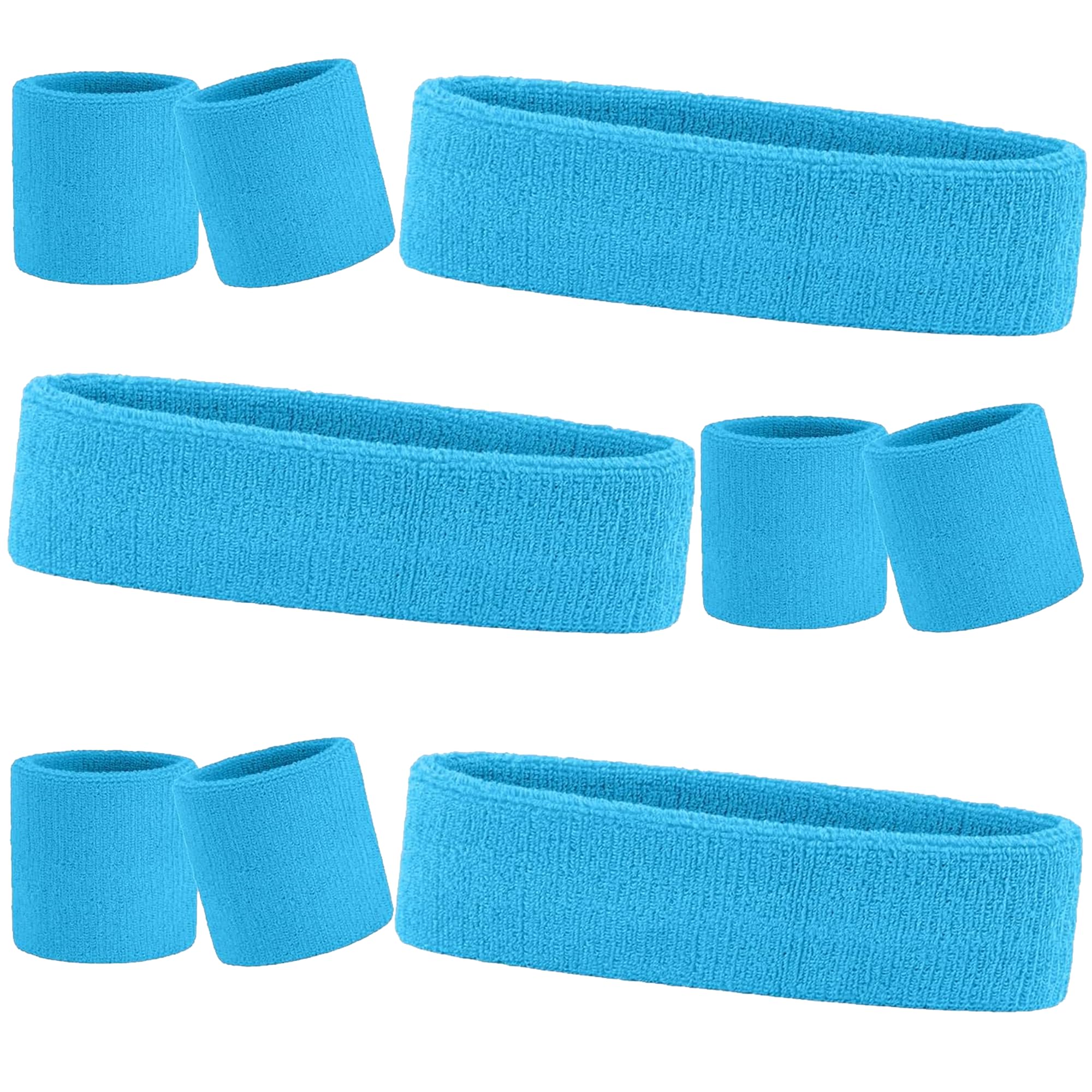 9 Pcs Sweatbands Headband Wristband Set Colorful Striped Terry Cloth Sports Athletic Gym 80s Sweat Headbands Wrist Bands (Turquoise)