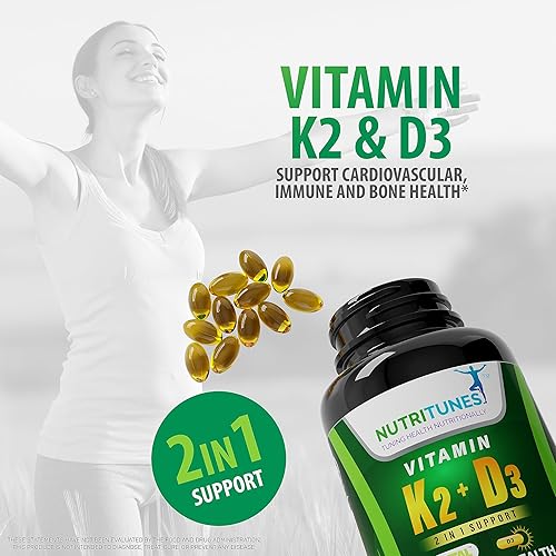 Miniatura 5 de Vitamina K2 + D3 (120 cápsulas blandas)  Suplemento de vitamina D3 K2  Apoya la salud cardiovascular y ósea  Sin OMG  Sin alérgenos  120 cápsulas