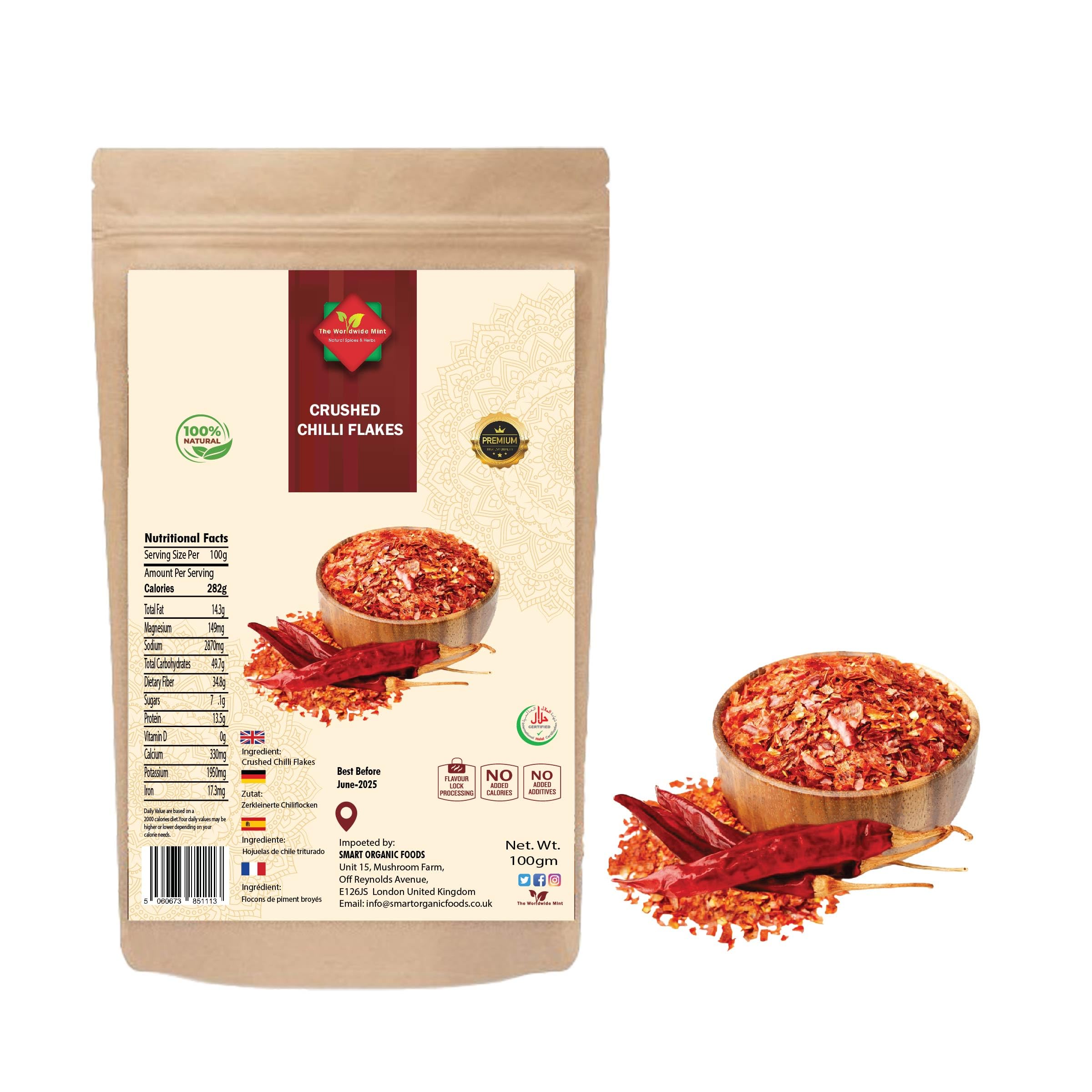 Crushed Chillies ( 100g/3.52oz) , Chilli Flakes | Red Chilli Flakes | Premium Quality | 100% Natural | No Additives