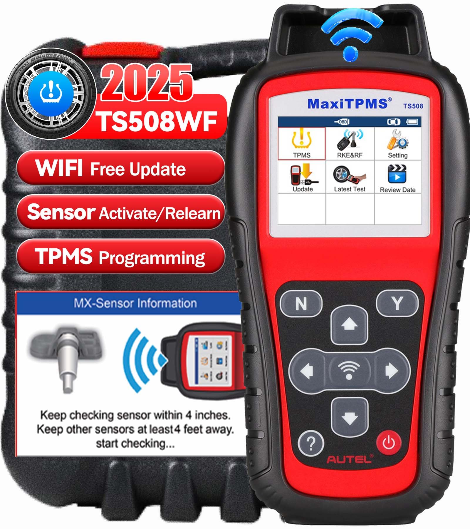 MaxiTPMS TS508WF Upgrade of TS508K TS508 TS501Pro TS408S Program MX Sensor Read Clear DTCs TPMS Reset OBD Relearn Activate TPMS Programming Tool Free Lifetime Update