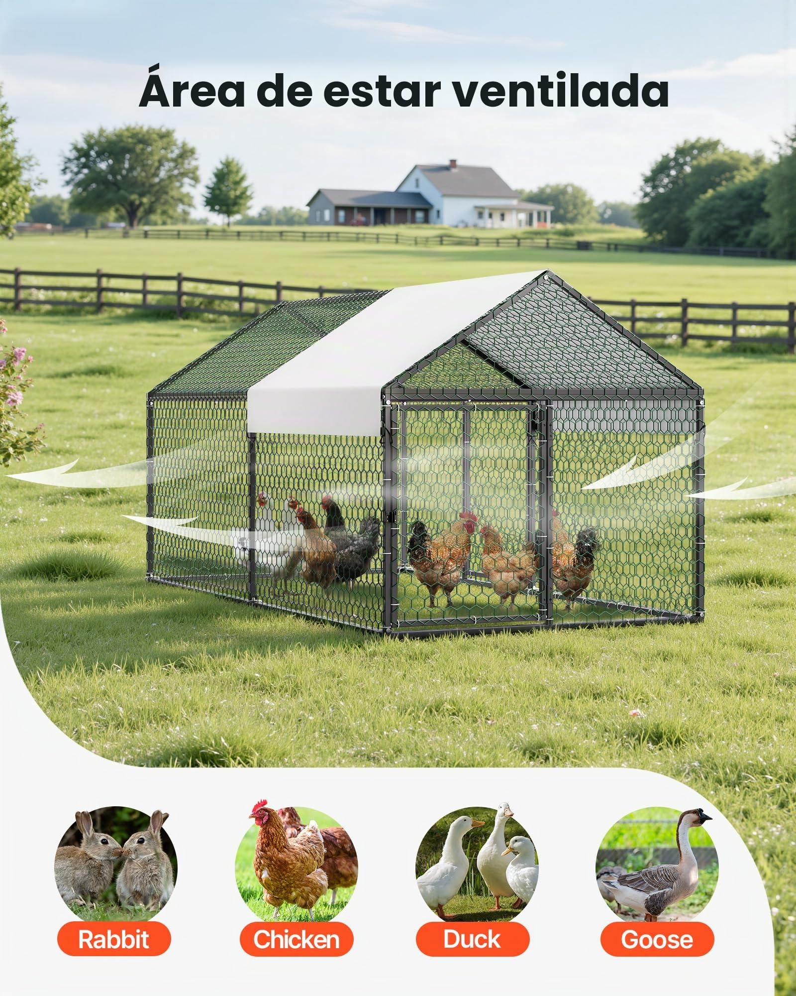 VEVOR Gallinero para Exterior, 1,0 x 2,0 x 1,0 m, Corral para Gallinas con Techo a Dos Aguas, con Cubierta Impermeable y 2 Puertas, Compatible con Ponedero de Madera, Gallinero Pequeño para 4-6 Pollos
