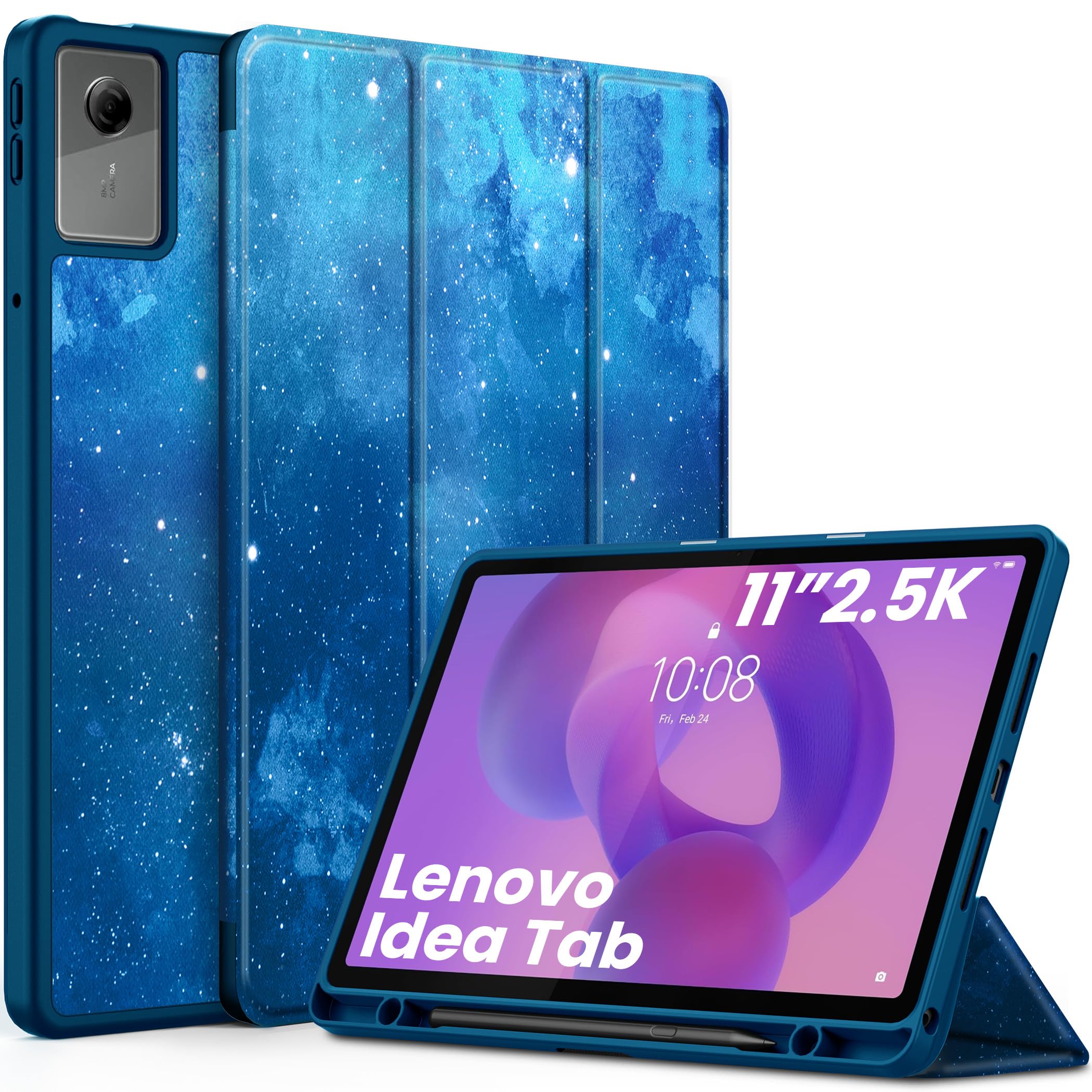 EasyAcc Custodia per tablet Lenovo Idea Tab 11 pollici 2025 con supporto per penna TB-336ZU TB-336FU, ultra sottile con funzione di supporto, custodia protettiva in pelle PU (blu cielo stellato)