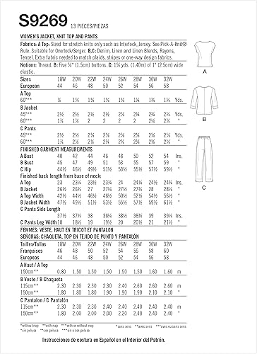 Miniatura 2 de Simplicity Paquete de chaqueta para mujer, parte superior de punto y pantalones sin cordones, patrón de costura código 9269, tallas 26W-32W, blanco