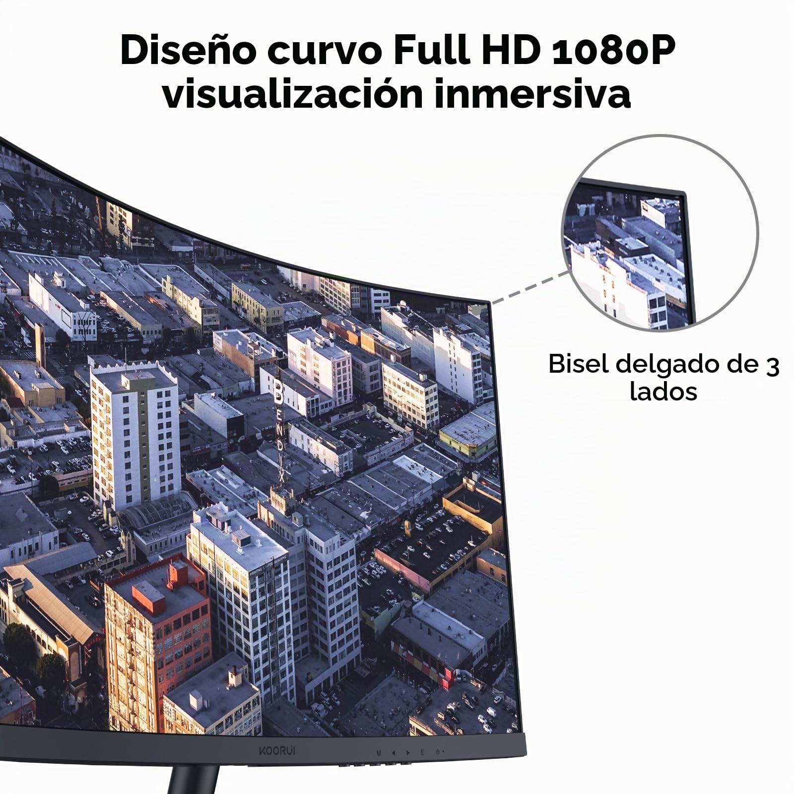 KOORUI 27" Monitor Curvo 75Hz Pantalla Full HD VA 3000:1, 27N5CA | 1920 x 1080, Curvatura 1500R, HDMI 1.2, VGA, antirreflejo, inclinable y tecnología Eye Ease negro