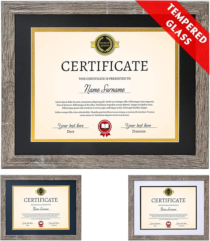 Diploma Frame Tempered Glass Document Frames 8.5x11 with
