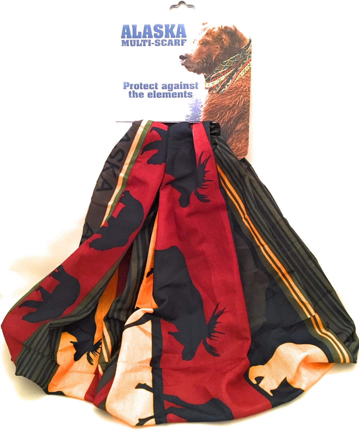 Arctic Circle Alaska Moose Pattern Multi-Scarf (Burgundy/Navy/Yellow/Green Moose Stripe)